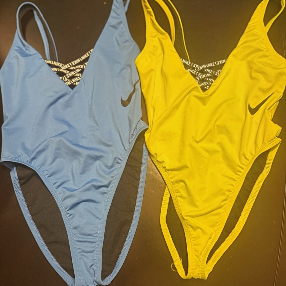 Nike Neon Green/Blue One-Piece Swimsuit | Size M | Crisscross Front | Racerback